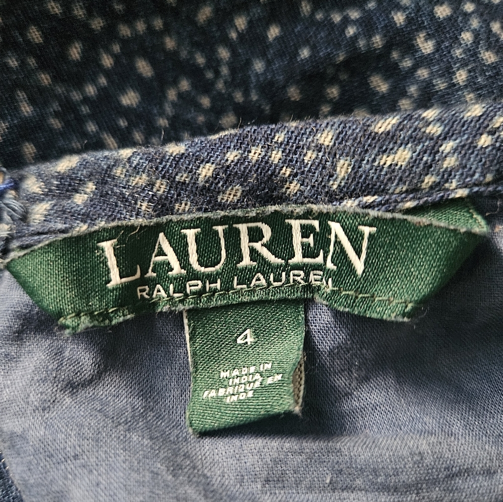 LAUREN RALPH LAUREN Indigo Mixed Pattern Pieced Cotton Dress | SZ 4 - Picture 9 of 9